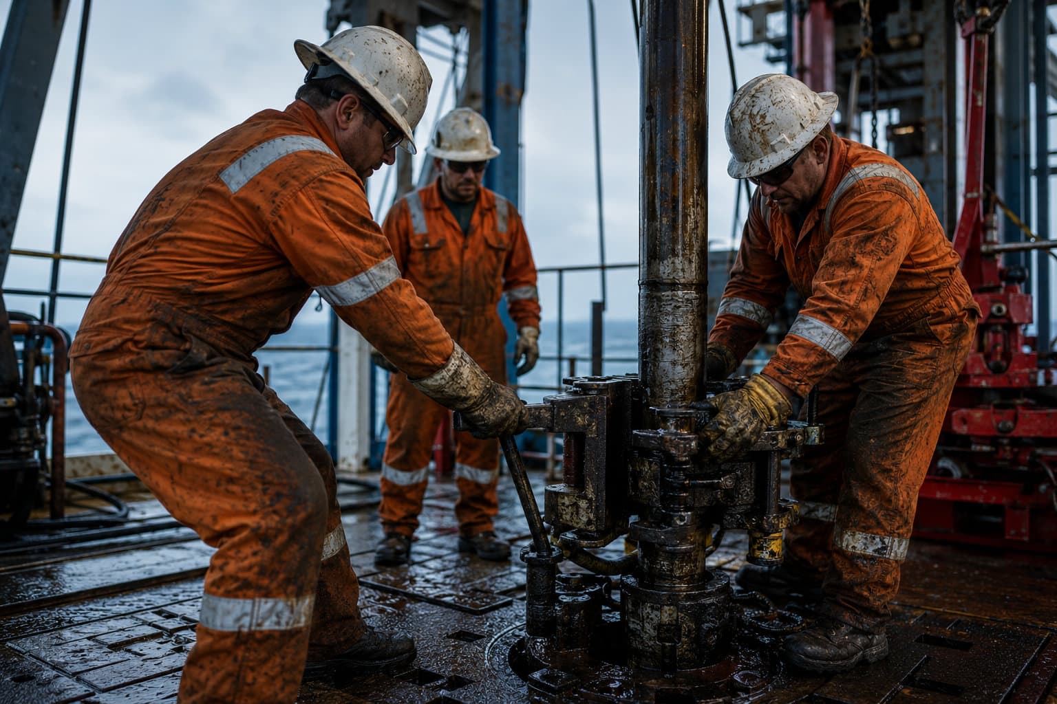 Oil and gas crew at work on an industrial site